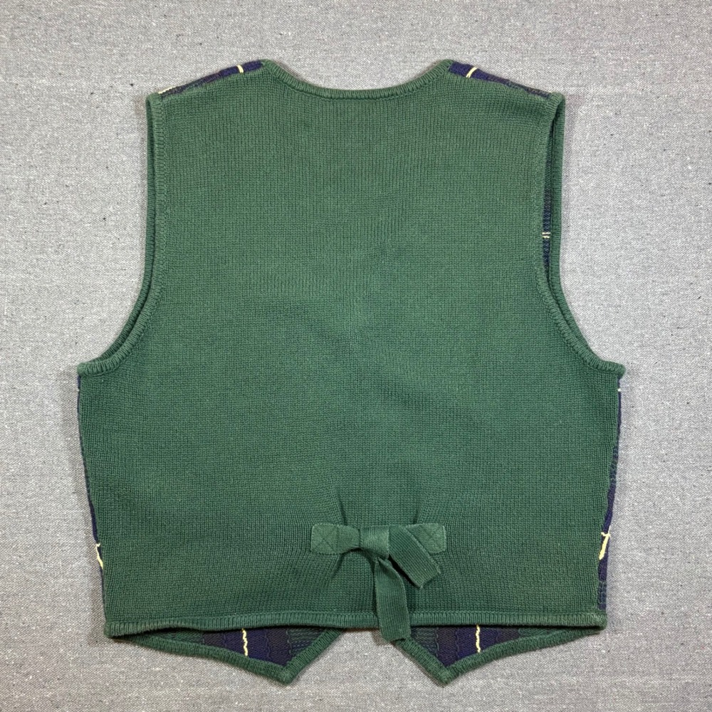 EP Pro Golf Sweater Vest Green Navy Plaid Cotton Knit Button Front Tie Back S - Picture 5 of 6